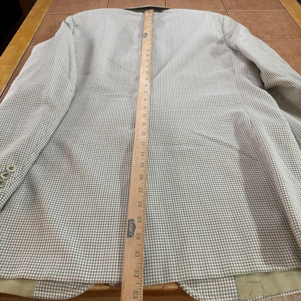 George Barry Green Brown Gingham Plaid USA Made Blazer Jacket Lightweight Sz 44L